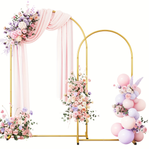 2-piece gold metal wedding arch backdrop set
