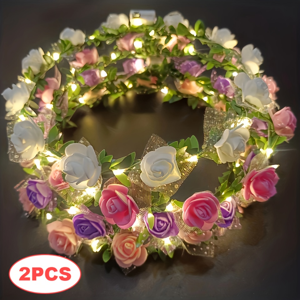 2 led light up flower crown headbands
