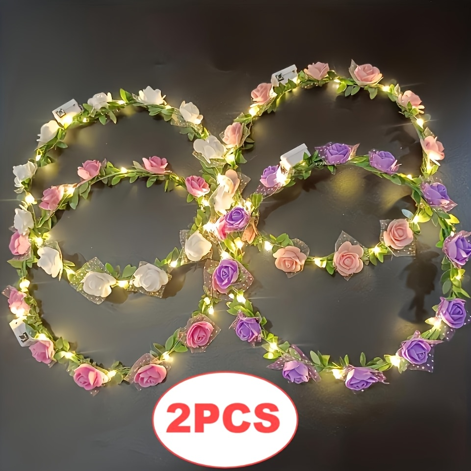 2 led light up flower crown headbands