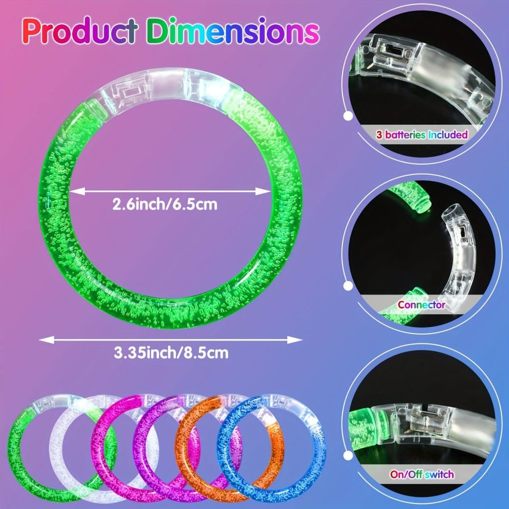 100 glow sticks, luminous bracelets, 6 color led bracelets, flashing light bracelet set