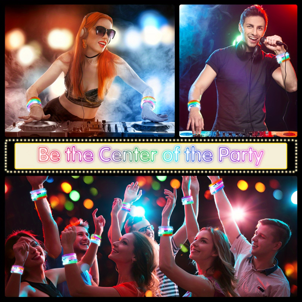 100 glow sticks, luminous bracelets, 6 color led bracelets, flashing light bracelet set