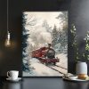 Snow scene red train canvas decorative painting