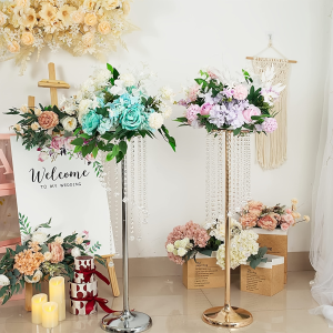 Metal Crystal String Gold Wedding Flower Stand